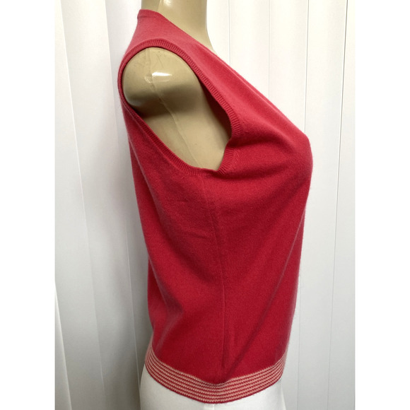 Neiman Marcus Cashmere Tank Top Blouse Knit Striped Hem Pink V neck Slee… - Picture 3 of 5